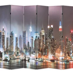 vidaXL Divisores De Ambientes-Biombo divisor plegable 228x170 cm Nueva York de noche