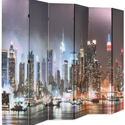 vidaXL Divisores De Ambientes-Biombo divisor plegable 228x170 cm Nueva York de noche