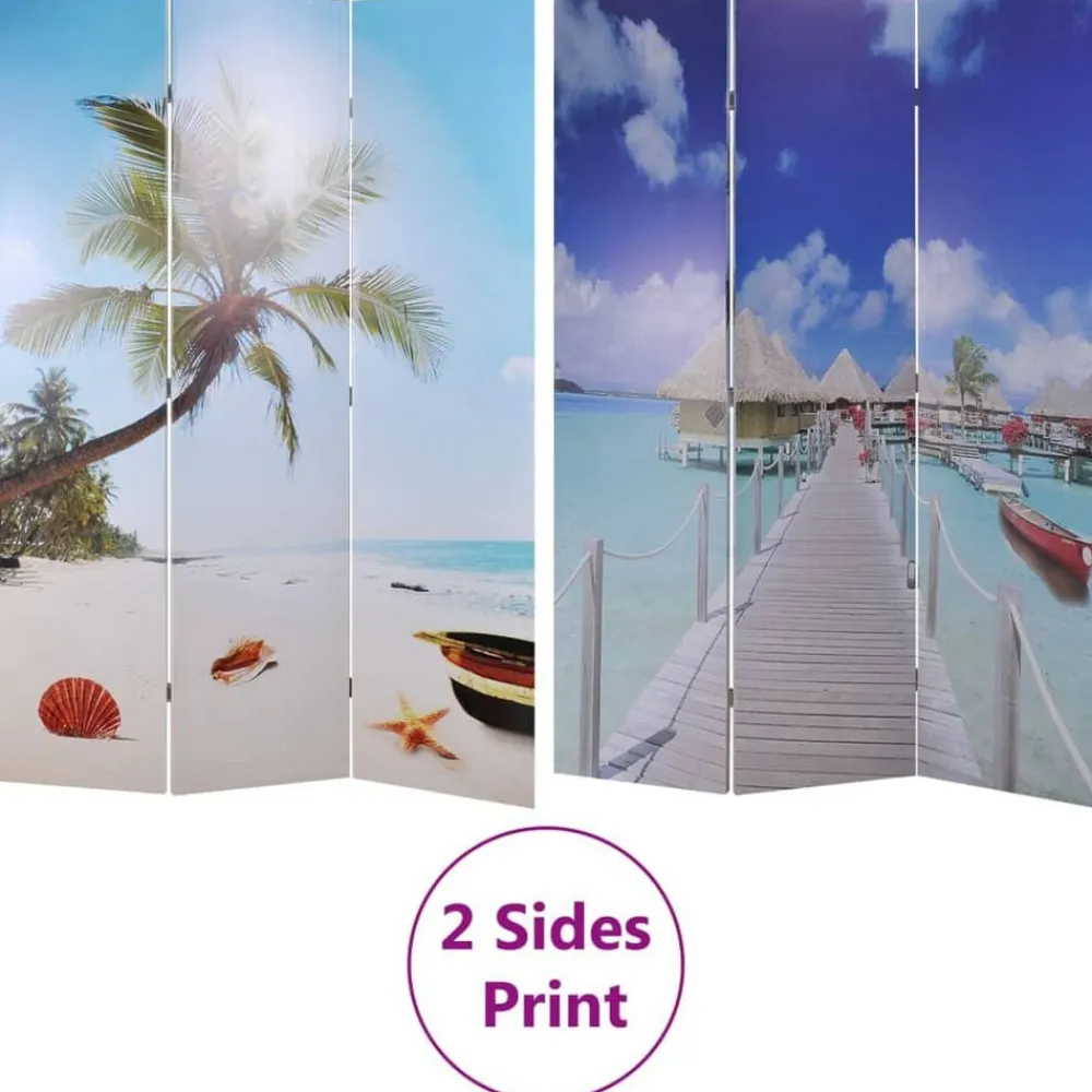 vidaXL Biombo divisor plegable 120x170 cm playa Azul Clearance