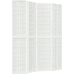 vidaXL Divisores De Ambientes-Biombo plegable con 4 paneles estilo japonés blanco 160x170 cm