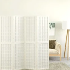 vidaXL Divisores De Ambientes-Biombo plegable con 4 paneles estilo japonés blanco 160x170 cm
