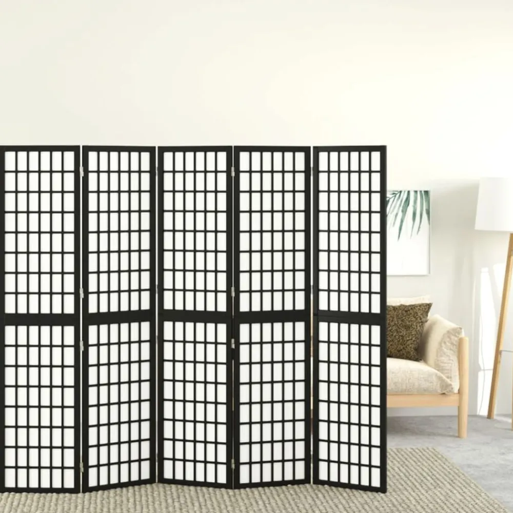 vidaXL Biombo plegable con 5 paneles estilo japonés negro 200x170 cm Discount
