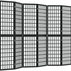vidaXL Divisores De Ambientes-Biombo plegable con 6 paneles estilo japonés negro 240x170 cm