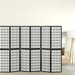 vidaXL Divisores De Ambientes-Biombo plegable con 6 paneles estilo japonés negro 240x170 cm