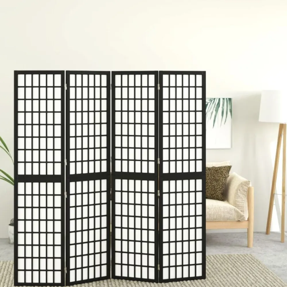 vidaXL Biombo plegable con 4 paneles estilo japonés negro 160x170 cm Best