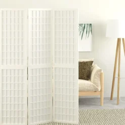vidaXL Divisores De Ambientes-Biombo plegable con 3 paneles estilo japonés blanco 120x170 cm