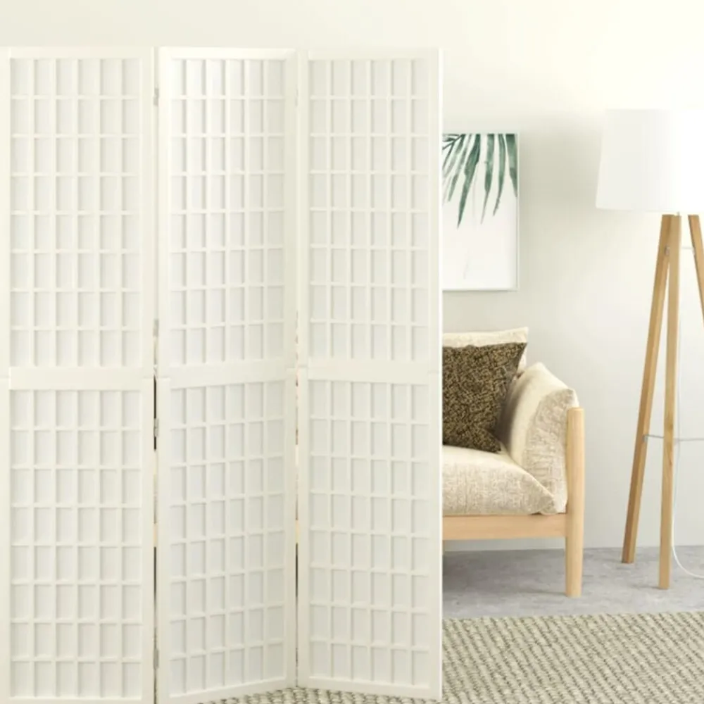 vidaXL Divisores De Ambientes-Biombo plegable con 3 paneles estilo japonés blanco 120x170 cm