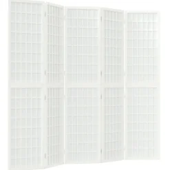 vidaXL Divisores De Ambientes-Biombo plegable con 5 paneles estilo japonés blanco 200x170 cm