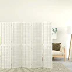 vidaXL Divisores De Ambientes-Biombo plegable con 5 paneles estilo japonés blanco 200x170 cm