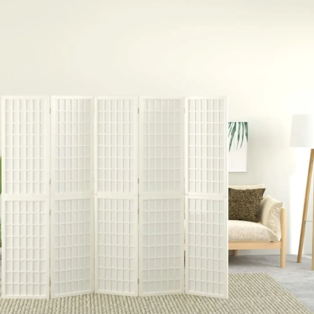 vidaXL Divisores De Ambientes-Biombo plegable con 5 paneles estilo japonés blanco 200x170 cm