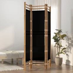 vidaXL Divisores De Ambientes-Biombo plegable de 3 paneles bambú y lona 120 cm
