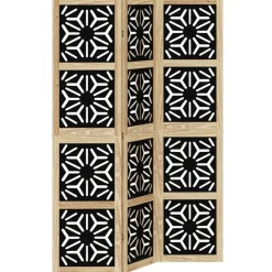vidaXL Biombo separador 3 paneles madera maciza Paulownia marrón negro Online