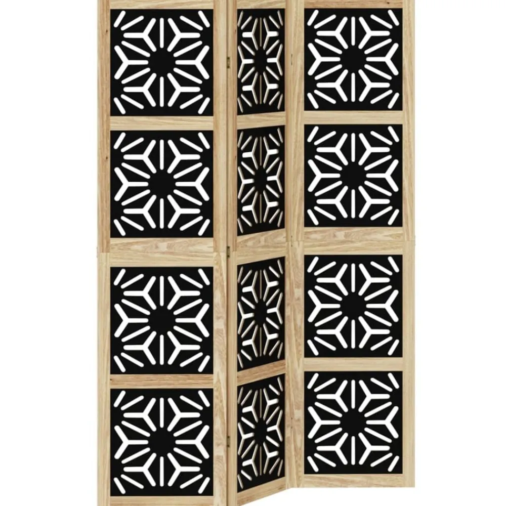 vidaXL Biombo separador 3 paneles madera maciza Paulownia marrón negro Online