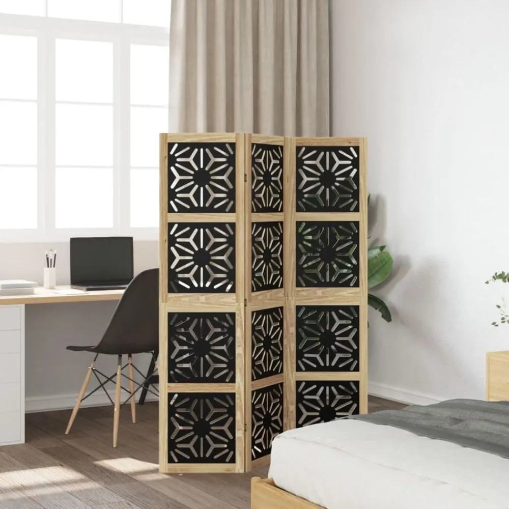 vidaXL Biombo separador 3 paneles madera maciza Paulownia marrón negro Online