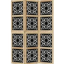 vidaXL Biombo separador 3 paneles madera maciza Paulownia marrón negro Online