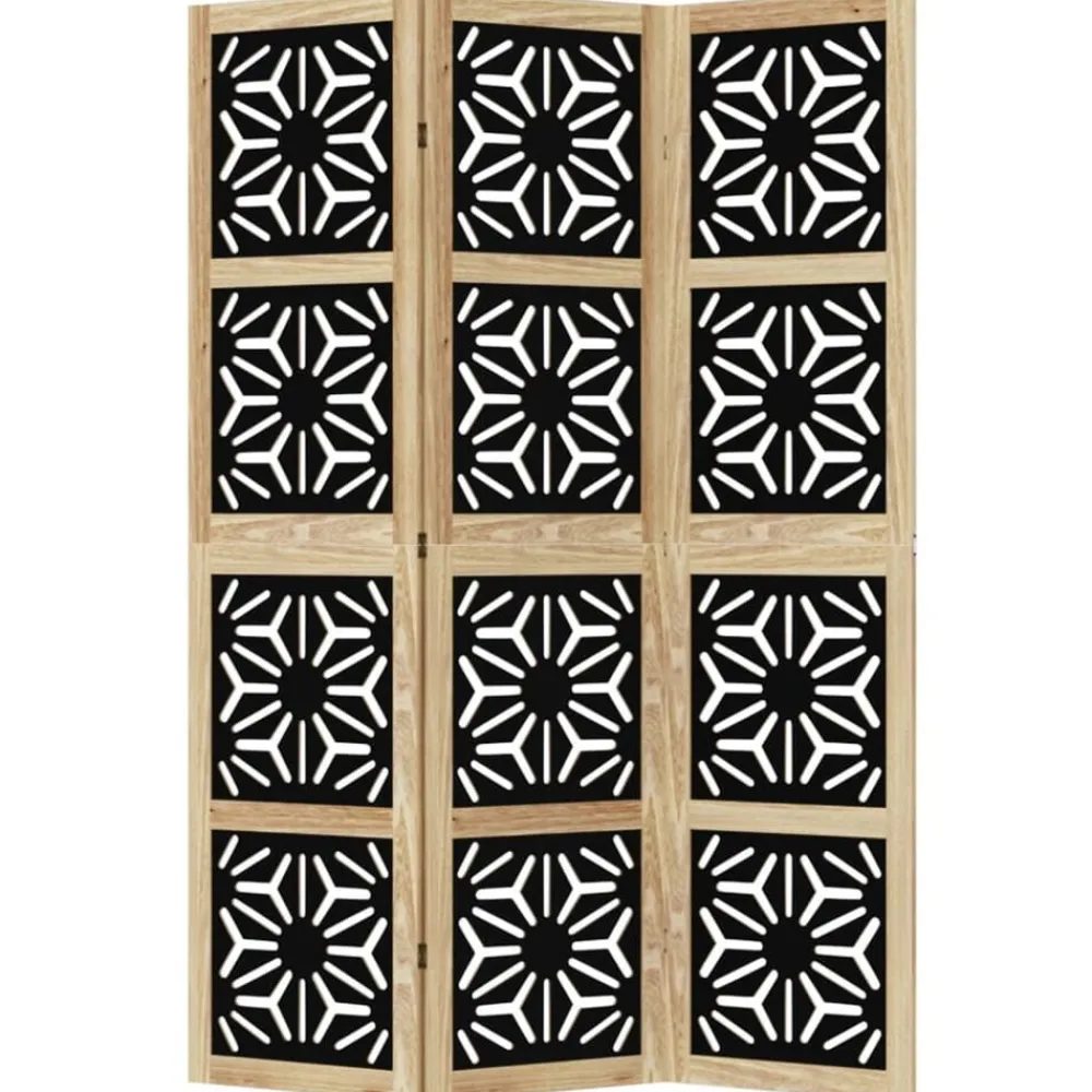 vidaXL Biombo separador 3 paneles madera maciza Paulownia marrón negro Online
