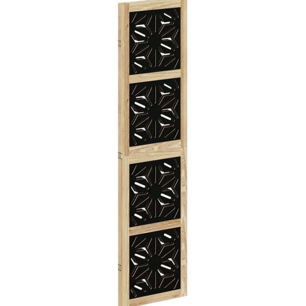vidaXL Biombo separador 3 paneles madera maciza Paulownia marrón negro Online
