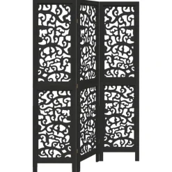 vidaXL Biombo separador de 3 paneles madera maciza Paulownia negro Discount