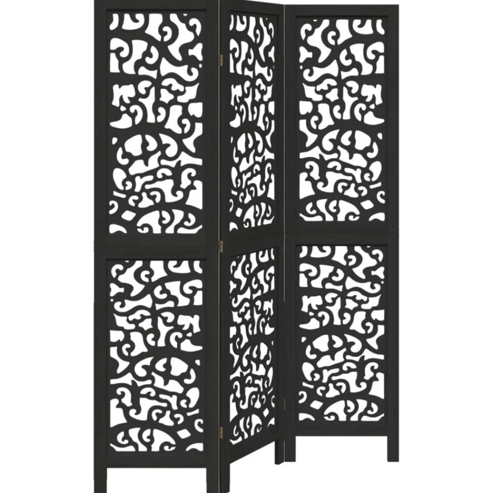vidaXL Biombo separador de 3 paneles madera maciza Paulownia negro Discount