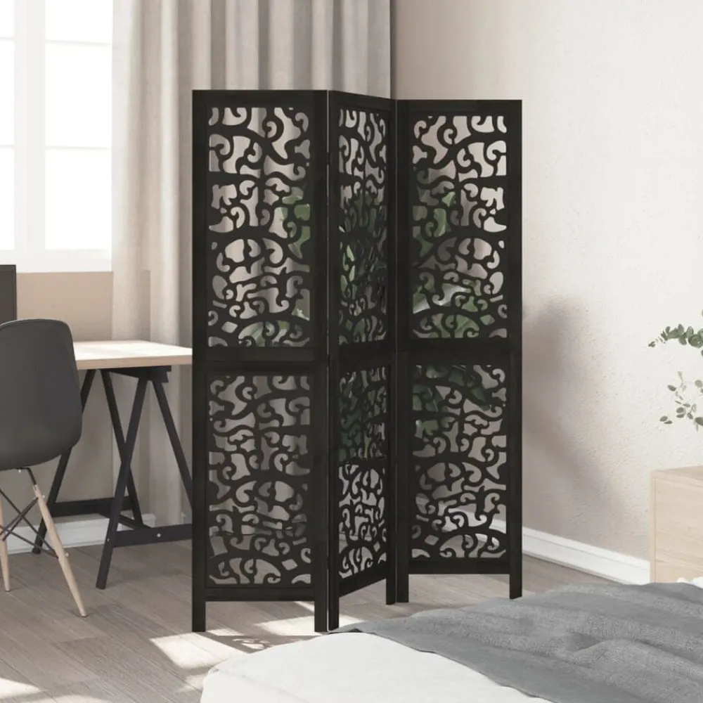 vidaXL Biombo separador de 3 paneles madera maciza Paulownia negro Discount