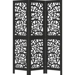 vidaXL Biombo separador de 3 paneles madera maciza Paulownia negro Discount