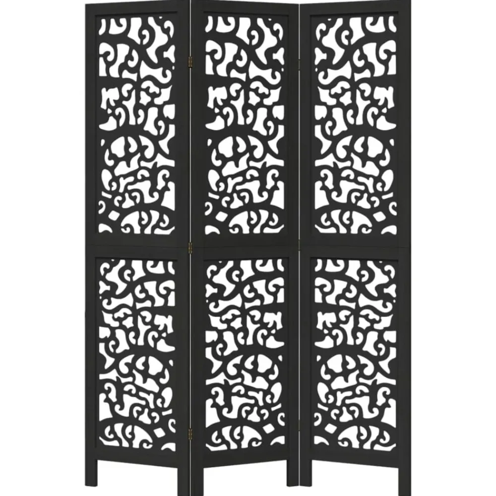 vidaXL Biombo separador de 3 paneles madera maciza Paulownia negro Discount