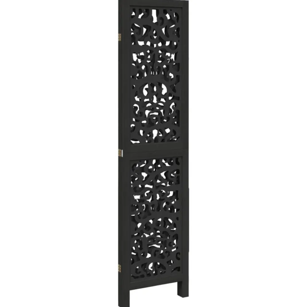 vidaXL Biombo separador de 3 paneles madera maciza Paulownia negro Discount