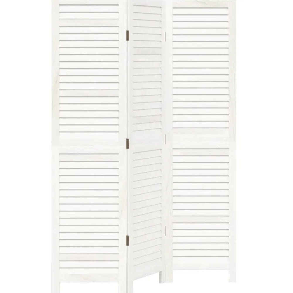 vidaXL Biombo separador de 3 paneles madera maciza Paulownia blanco Best