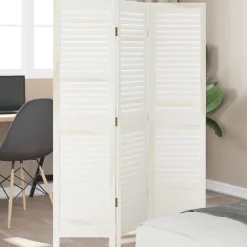 vidaXL Biombo separador de 3 paneles madera maciza Paulownia blanco Best