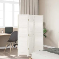 vidaXL Biombo separador de 3 paneles madera maciza Paulownia blanco Best