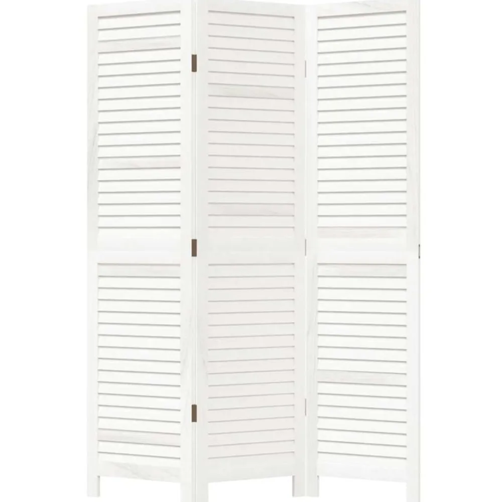 vidaXL Biombo separador de 3 paneles madera maciza Paulownia blanco Best