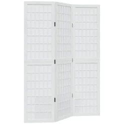 vidaXL Divisores De Ambientes-Biombo separador de 3 paneles madera maciza Paulownia blanco