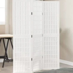 vidaXL Divisores De Ambientes-Biombo separador de 3 paneles madera maciza Paulownia blanco