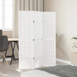 vidaXL Divisores De Ambientes-Biombo separador de 3 paneles madera maciza Paulownia blanco