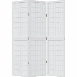 vidaXL Divisores De Ambientes-Biombo separador de 3 paneles madera maciza Paulownia blanco
