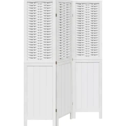 vidaXL Divisores De Ambientes-Biombo separador de 3 paneles madera maciza Paulownia blanco