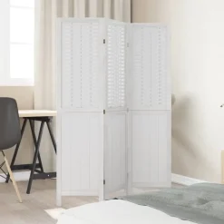 vidaXL Divisores De Ambientes-Biombo separador de 3 paneles madera maciza Paulownia blanco