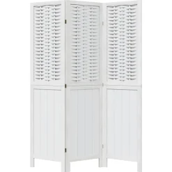 vidaXL Divisores De Ambientes-Biombo separador de 3 paneles madera maciza Paulownia blanco