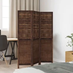 vidaXL Divisores De Ambientes-Biombo separador de 3 paneles madera paulownia marrón oscuro