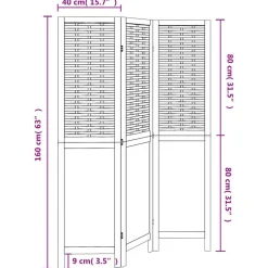 vidaXL Divisores De Ambientes-Biombo separador de 3 paneles madera paulownia marrón oscuro