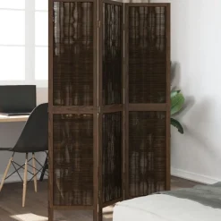 vidaXL Biombo separador de 3 paneles madera paulownia marrón oscuro Best