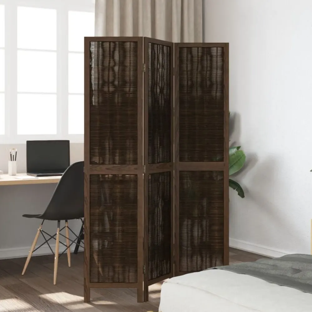 vidaXL Biombo separador de 3 paneles madera paulownia marrón oscuro Best