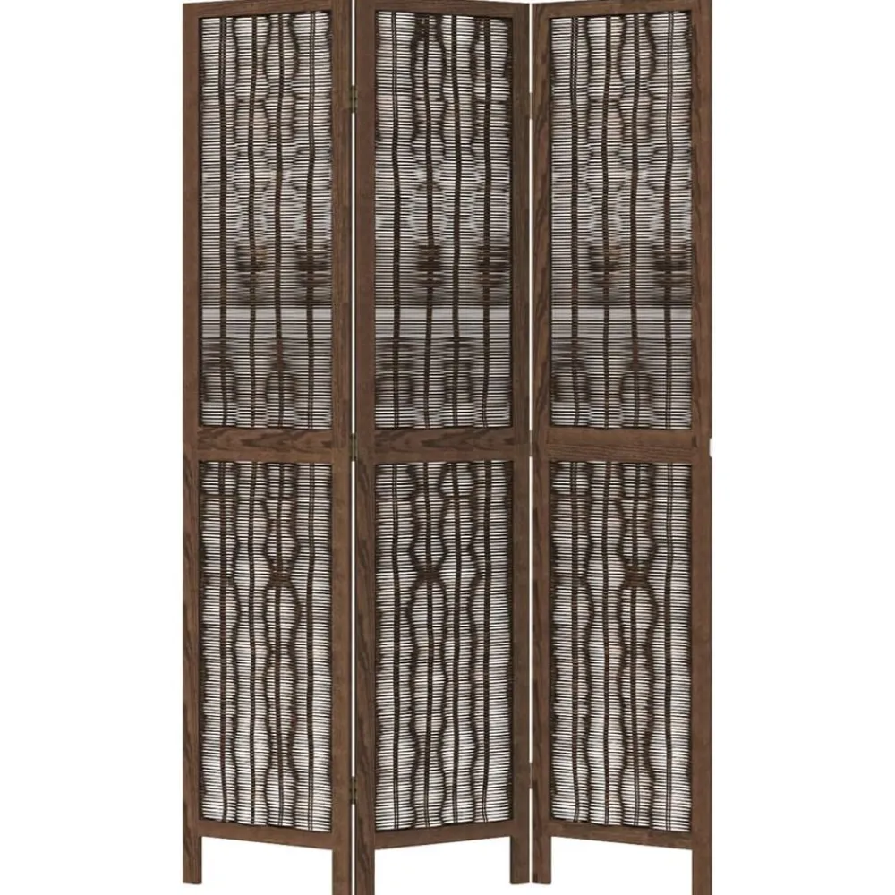 vidaXL Biombo separador de 3 paneles madera paulownia marrón oscuro Best