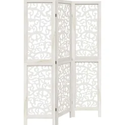 vidaXL Divisores De Ambientes-Biombo separador de 3 paneles madera maciza Paulownia blanco