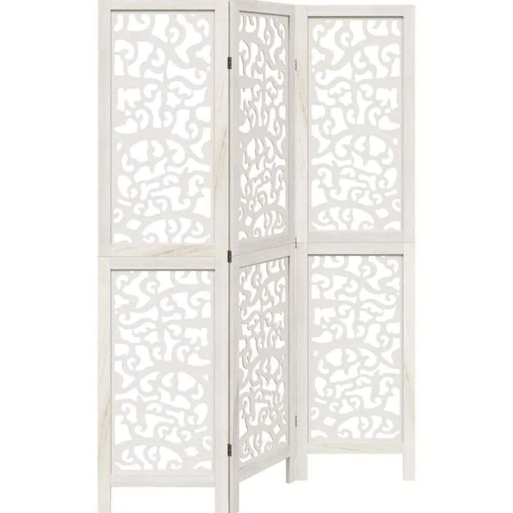 vidaXL Divisores De Ambientes-Biombo separador de 3 paneles madera maciza Paulownia blanco