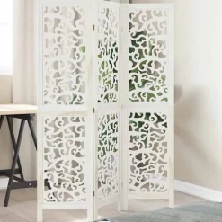 vidaXL Divisores De Ambientes-Biombo separador de 3 paneles madera maciza Paulownia blanco