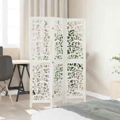 vidaXL Divisores De Ambientes-Biombo separador de 3 paneles madera maciza Paulownia blanco