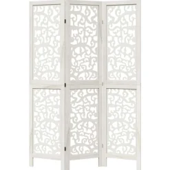 vidaXL Divisores De Ambientes-Biombo separador de 3 paneles madera maciza Paulownia blanco