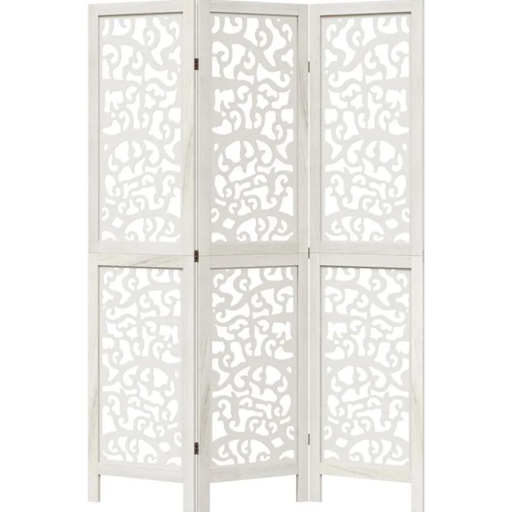 vidaXL Divisores De Ambientes-Biombo separador de 3 paneles madera maciza Paulownia blanco