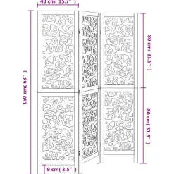 vidaXL Divisores De Ambientes-Biombo separador de 3 paneles madera maciza Paulownia blanco